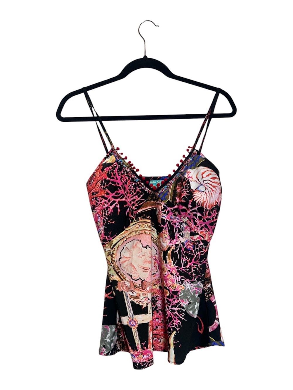 Italian Black & Pink Printed Spaghetti Strap Camisole